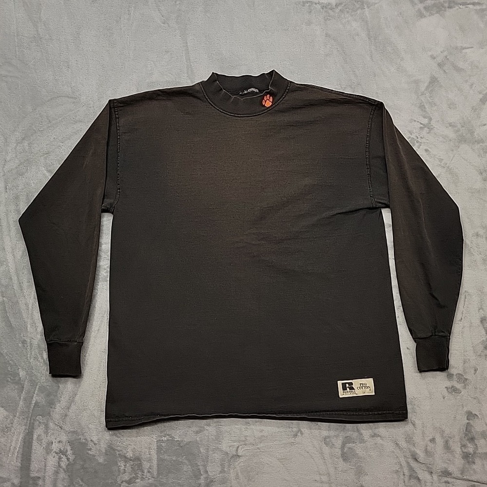 VTG Russell Athletic Shirt Mens L Black Pro Cotton Mock Neck Clemson Tigers